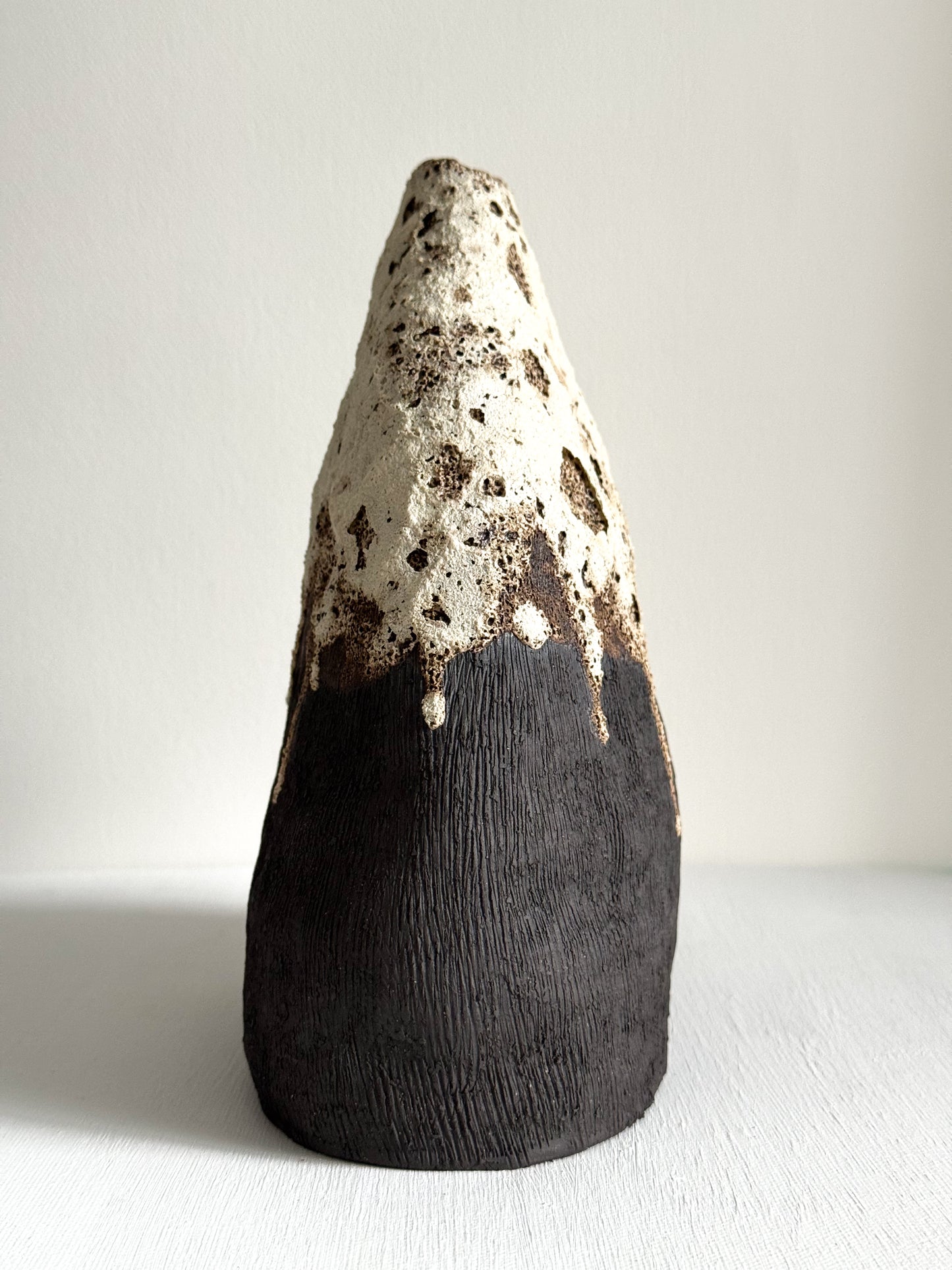 Lava-Crest Vessel (Artist’s Proof) — Dark Stoneware with Textured Glaze