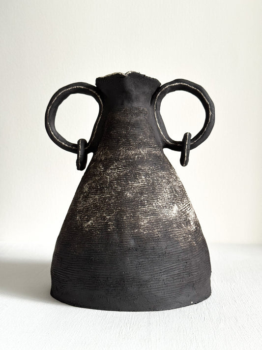 Malang Vessel 02 — Dark Stoneware with White Slip Elements
