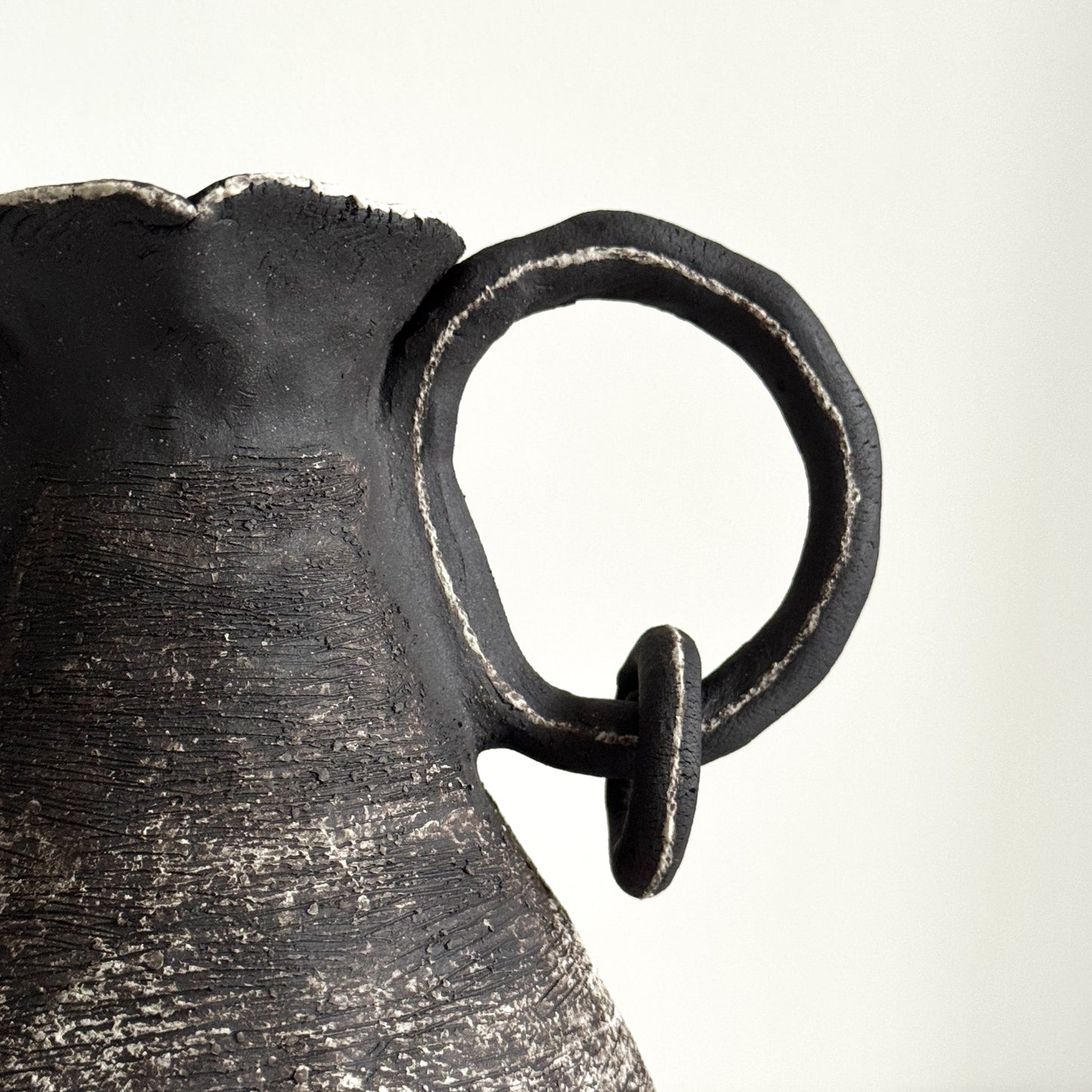 Malang Vessel 02 — Dark Stoneware with White Slip Elements