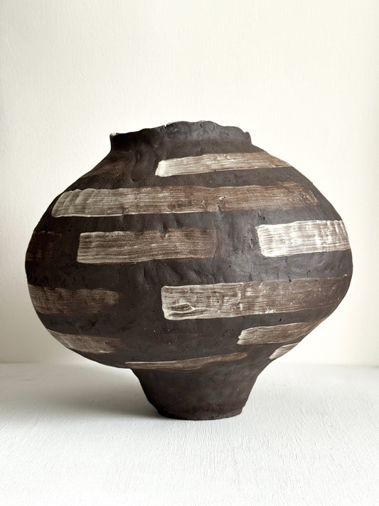 Moon Jar Vessel (Artist’s Proof)  —  Dark Stoneware with White Slip