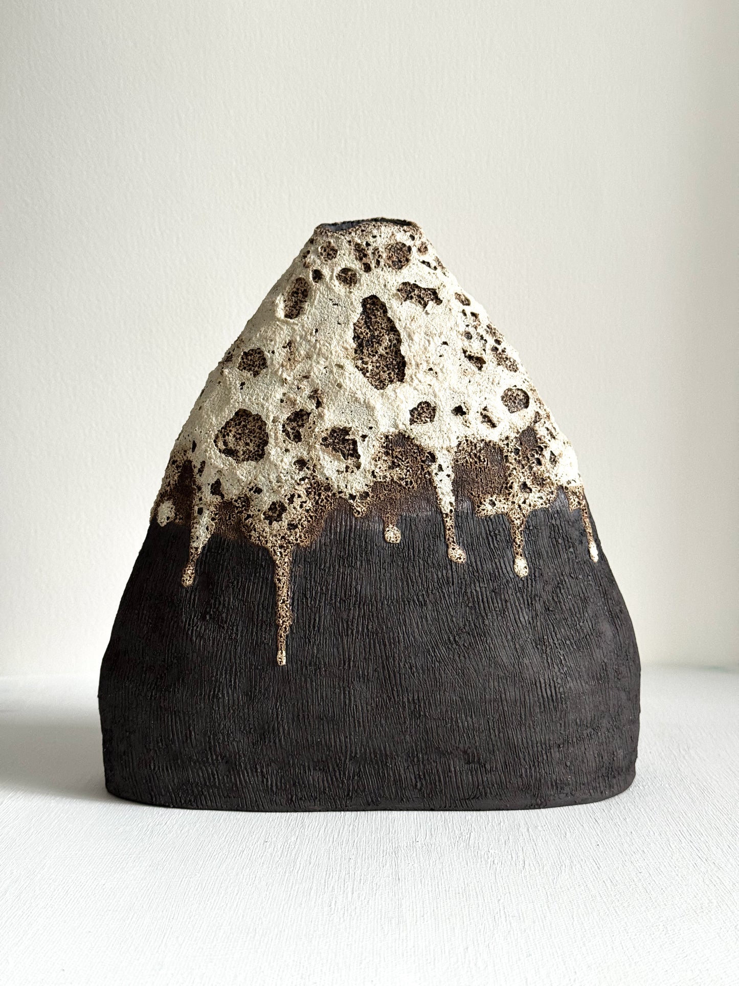 Lava-Crest Vessel (Artist’s Proof) — Dark Stoneware with Textured Glaze